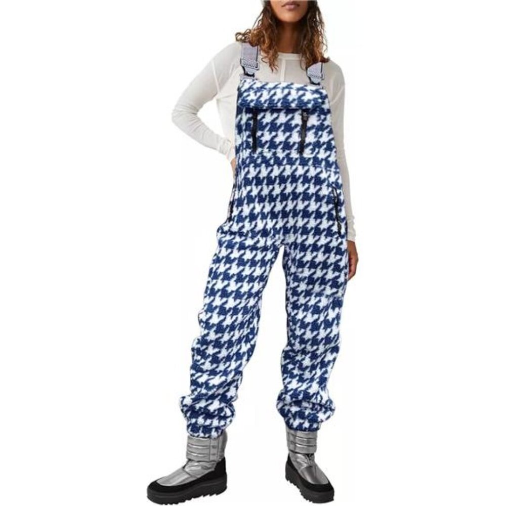 Women's Fleece Overalls Adjustable Strap Loose Casual Jumpsuits with Pockets - Picture 2 of 6